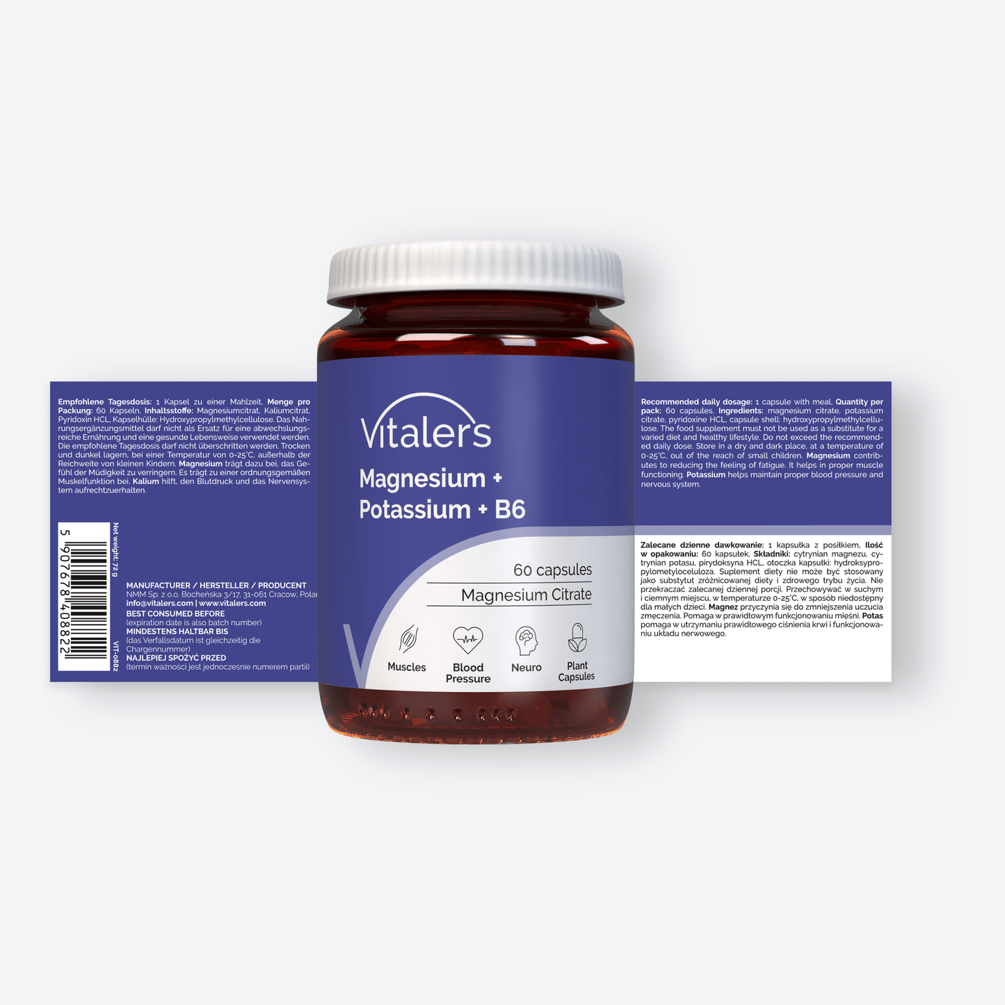 Vitaler's Minerały Magnez 100 mg + Potas 150 mg + Witamina B6 6 mg - 60 kapsułek