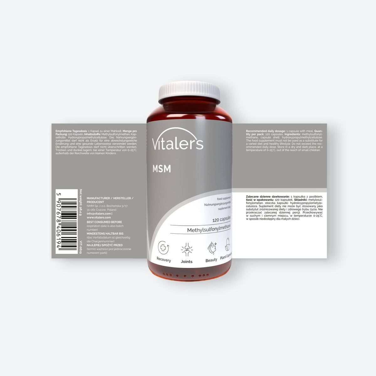 Vitaler's Specjalistyczne MSM (Siarka organiczna) 700 mg - 120 kapsułek