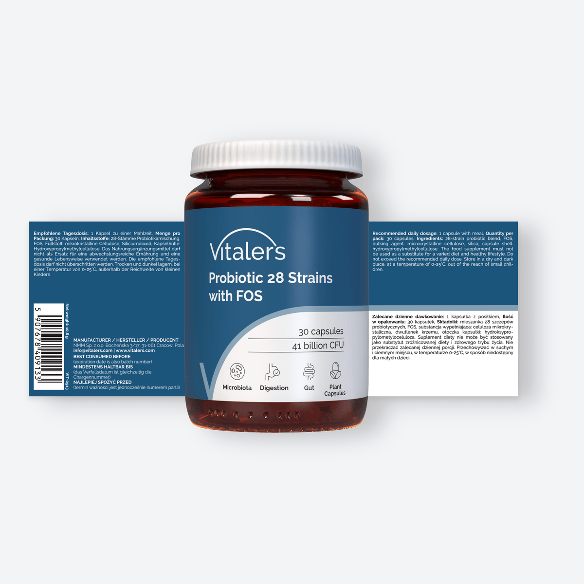 Vitaler's Probiotics: Probiotic with 28 strains and FOS – 30 capsules