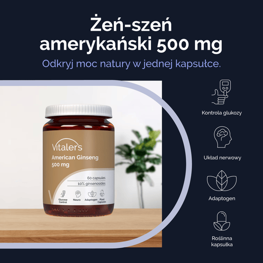 Vitaler's Adaptogeny Żeń-szeń Amerykański 500 mg - 60 kapsułek