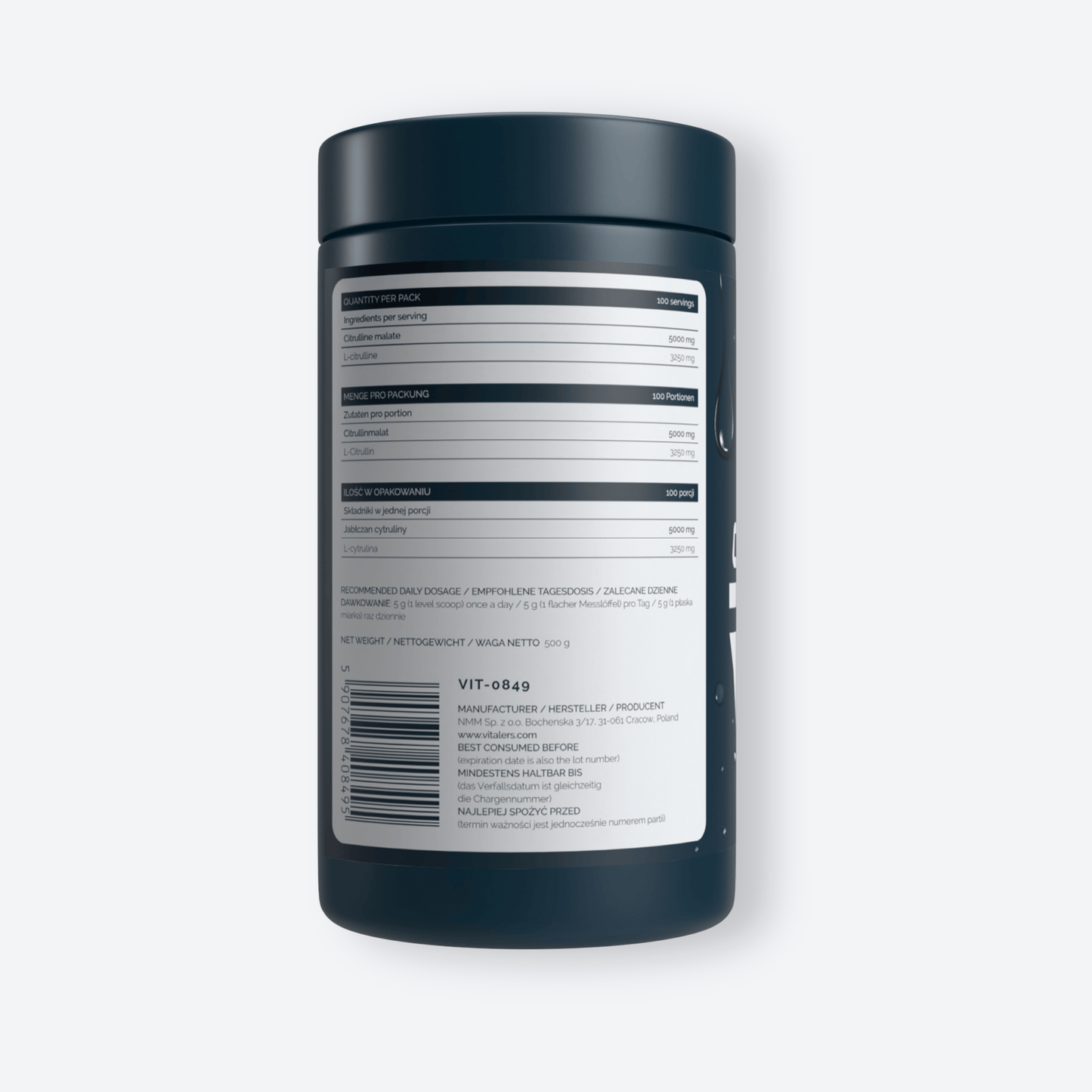 Vitaler's Aminokwasy Cytrulina (jabłczan L-cytruliny) w proszku - 500 g