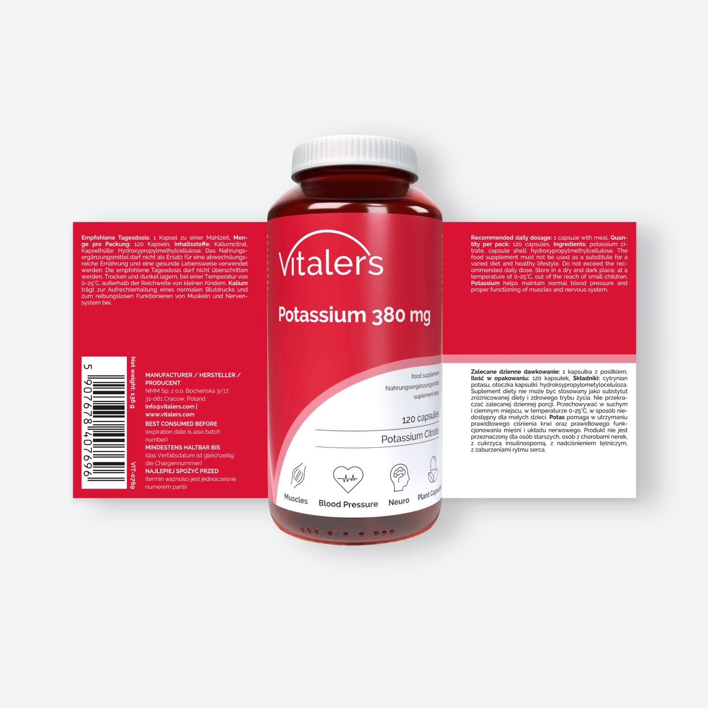 Vitaler's Minerały Cytrynian Potasu 380 mg - 120 kapsułek