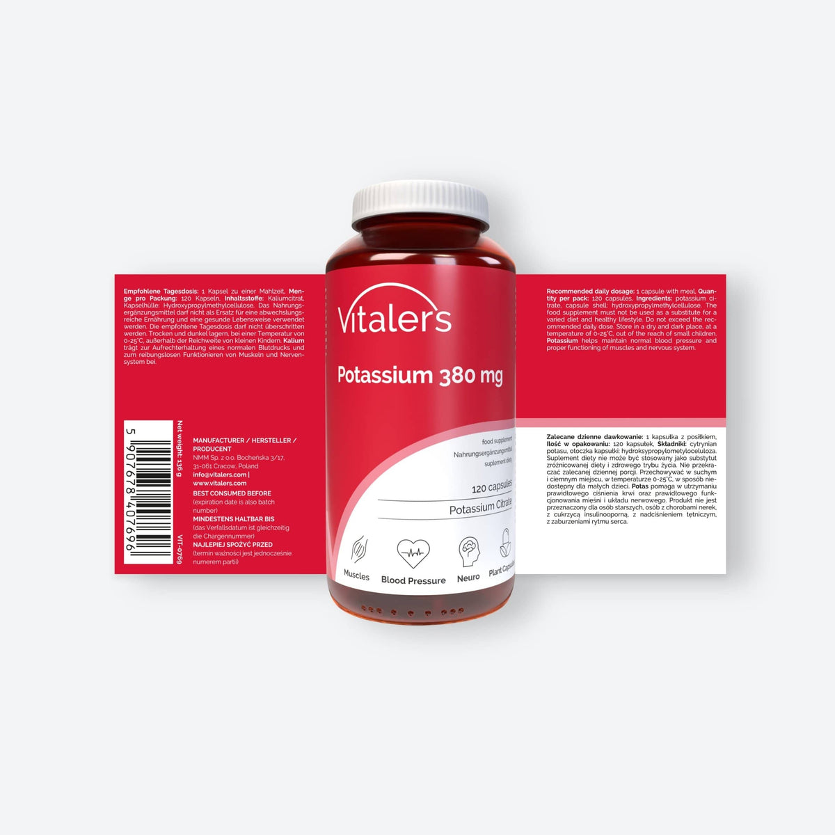 Vitaler's Minerały Cytrynian Potasu 380 mg - 120 kapsułek