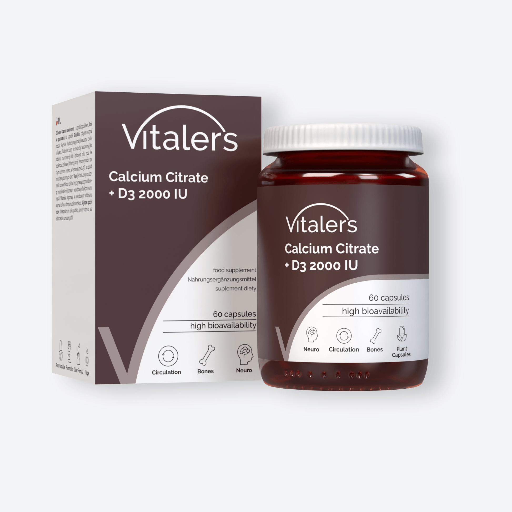 Vitaler's Minerały Cytrynian wapnia + Witamina D3 2000 IU - 60 kapsułek