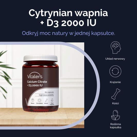 Vitaler's Minerały Cytrynian wapnia + Witamina D3 2000 IU - 60 kapsułek