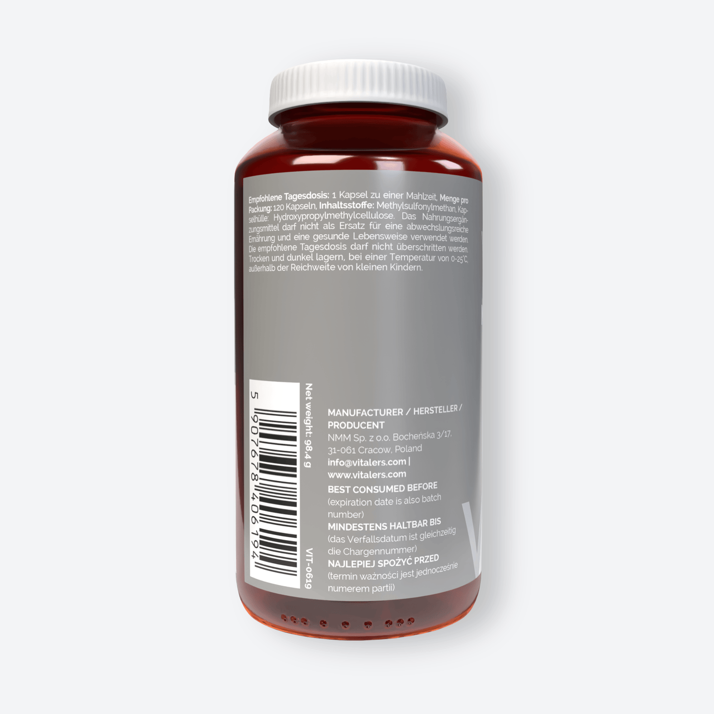 Vitaler's Specjalistyczne MSM (Siarka organiczna) 700 mg - 120 kapsułek