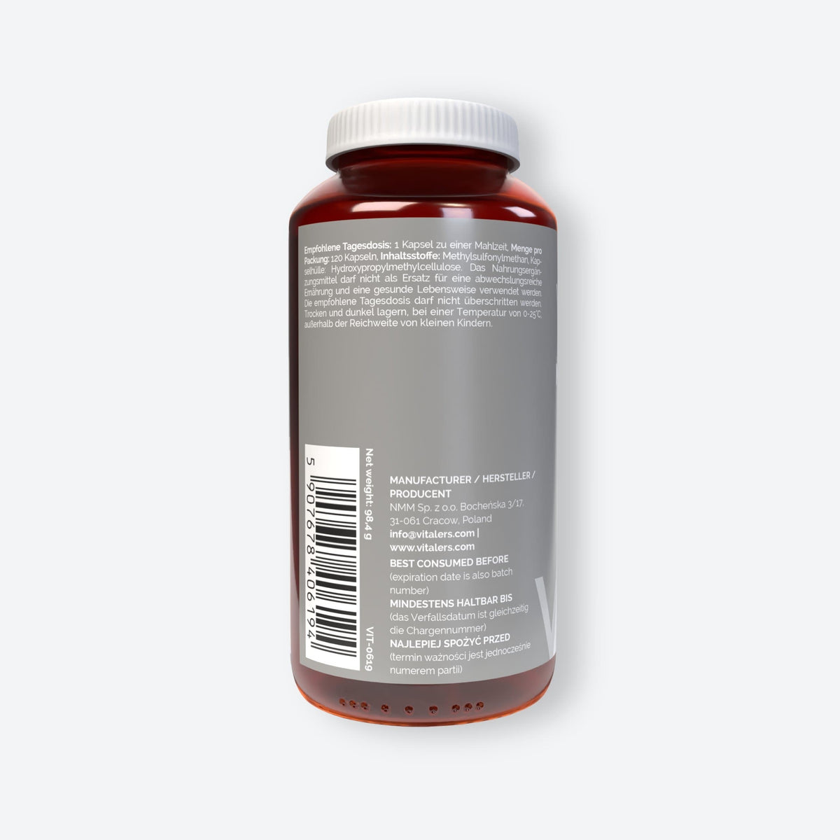 Vitaler's Specjalistyczne MSM (Siarka organiczna) 700 mg - 120 kapsułek