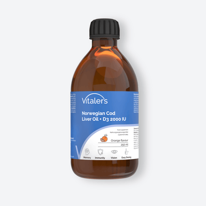 Vitaler's Omega Tran Norweski Omega-3 1200 mg + Witamina D3 2000 IU, Pomarańczowy - 250 ml