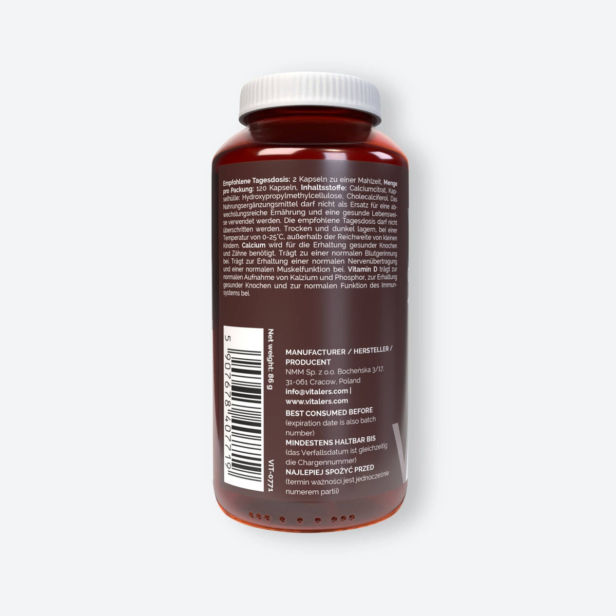 Vitaler's Minerały Wapń 120 mg + Witamina D3 1000 IU - 120 kapsułek